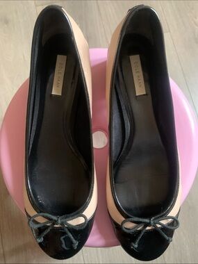 Cole Haan Two-Tone Black and Nude Bow Ballet Flats